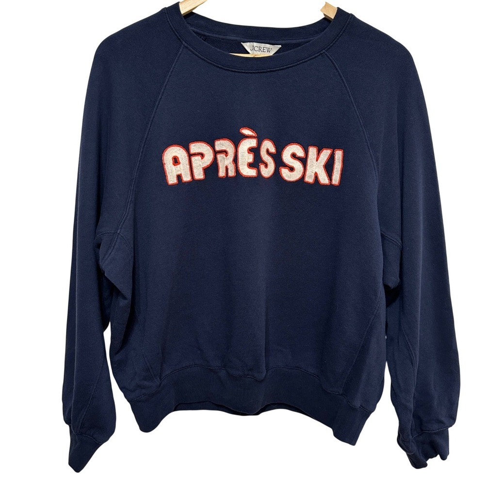 J.Crew Après Ski Sweatshirt Womens Large Navy Blue Graphic Pullover French Girl